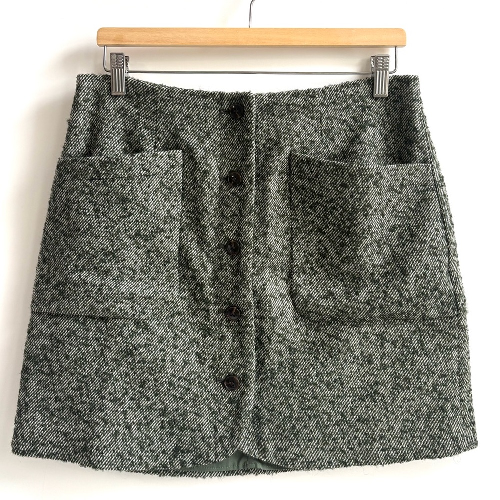 Madewell Herringbone Wool Button-Front Mini Skirt… - image 2